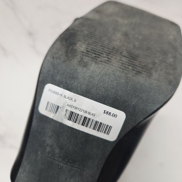Oak & Fort Peep Toe Mule Black Leather Sandal Y2K Square Block Heel Size 9 - Picture 9 of 10